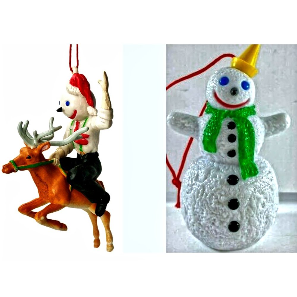 Vtg Jack In The Box Kids Meal Christmas Tree Ornament's Jack Reindeer & Snowman